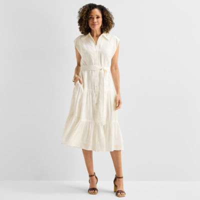 Liz Claiborne Womens Short Sleeve Midi Shirt Dress
