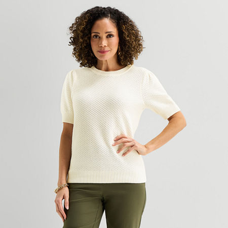 Liz Claiborne Womens Crew Neck Short Sleeve Pullover Sweater