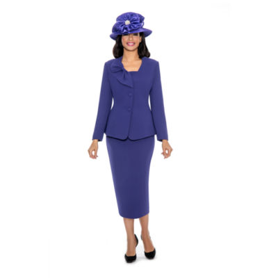 Giovanna Signature Women's Mock 3-piece Bow Collar Skirt Suit- Plus