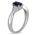Womens Diamond Accent Genuine Blue Sapphire 14K White Gold Engagement Ring
