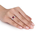 Womens Diamond Accent Lab Created Red Ruby 10K White Gold Side Stone Cocktail Ring