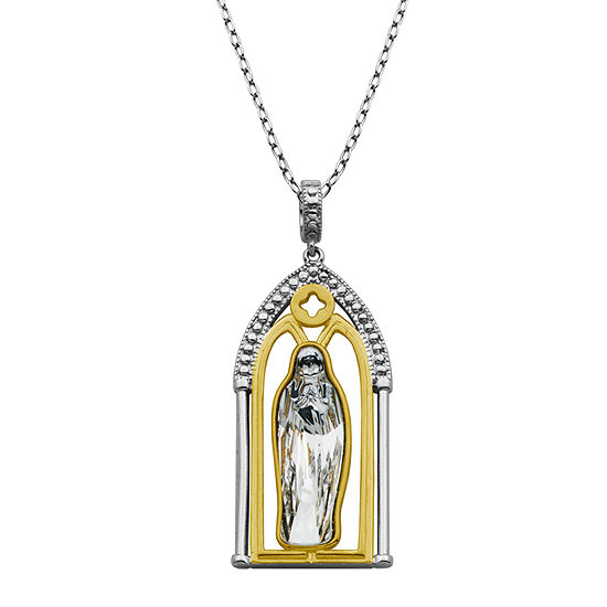 Lady Of Guadalupe Womens White Crystal Sterling Silver Pendant Necklace