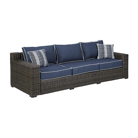 Signature Design By Ashley Grasson Lane Patio Sofa, One Size, Blue