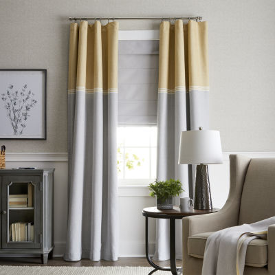 Fieldcrest Devin Flippable Stripe Cotton Chambray Rod Pocket Energy Saving 100% Blackout Single Curtain Panel