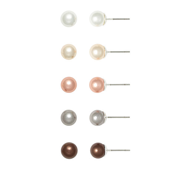 Mixit Hypoallergenic Simulated Pearl 5 Pair Earring Set