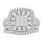 Womens 2 CT. T.W. Genuine White Diamond 10K White Gold Cushion Halo Bridal Set