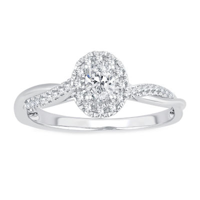 Womens 1/3 CT. T.W. Natural White Diamond 10K White Gold Oval Engagement Ring