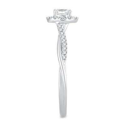 Womens 1/3 CT. T.W. Natural White Diamond 10K White Gold Oval Engagement Ring