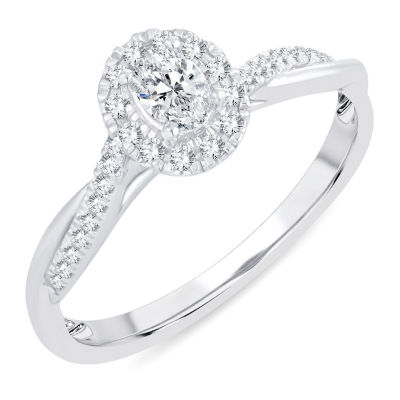 Womens 1/3 CT. T.W. Natural White Diamond 10K White Gold Oval Engagement Ring