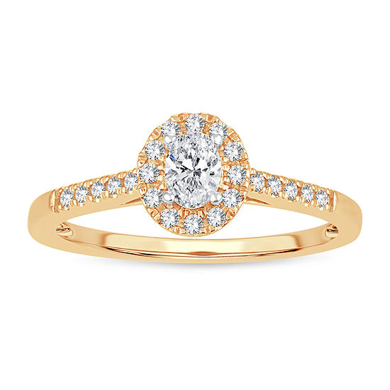 Womens 1/3 CT. T.W. Mined White Diamond 10K Gold Oval Engagement Ring ...