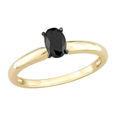 Midnight Black Womens 1/2 CT. Natural Black Diamond 14K Gold Oval Solitaire Engagement Ring