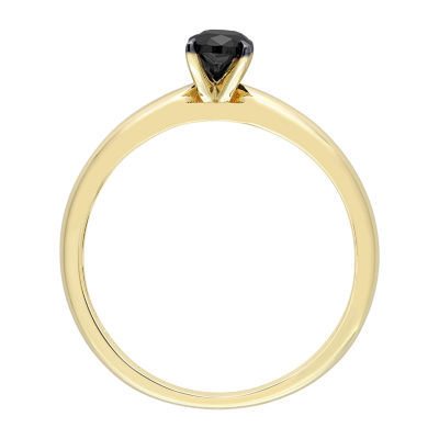 Midnight Black Womens 1/2 CT. Natural Black Diamond 14K Gold Oval Solitaire Engagement Ring