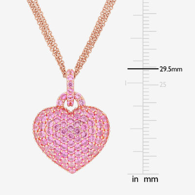 Womens Lab Created Pink Sapphire 18K Rose Gold Over Silver Heart Pendant Necklace