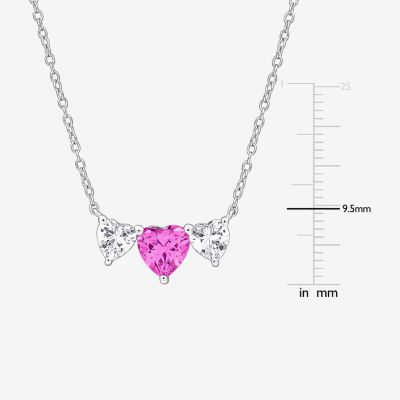 Womens Lab Created Pink Sapphire Sterling Silver Heart Pendant Necklace