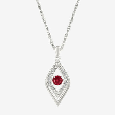 Womens Diamond Accent Lab Created Red Ruby Sterling Silver Pendant Necklace