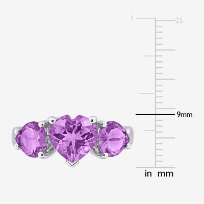 Womens Gemstone Sterling Silver Heart 3-Stone Cocktail Ring