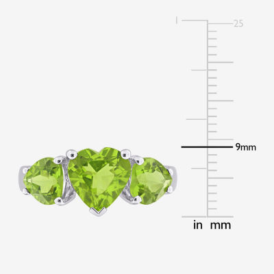 Womens Genuine Green Peridot Sterling Silver Heart 3-Stone Cocktail Ring