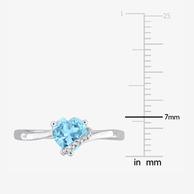 Womens Diamond Accent Genuine Blue Topaz Sterling Silver Heart Cocktail Ring