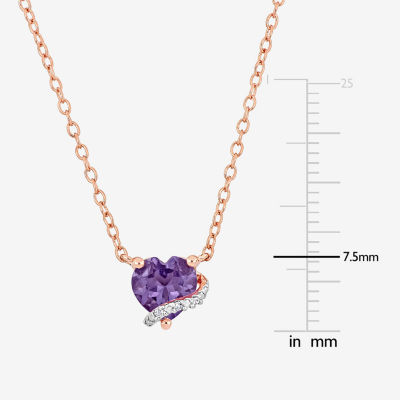 Womens Diamond Accent Gemstone Sterling Silver Heart Pendant Necklace