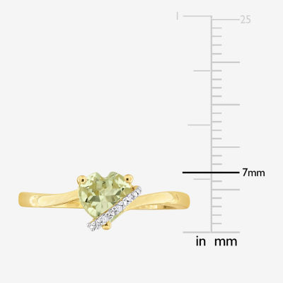 Womens Diamond Accent Genuine Green Quartz 18K Gold Over Silver Heart Cocktail Ring