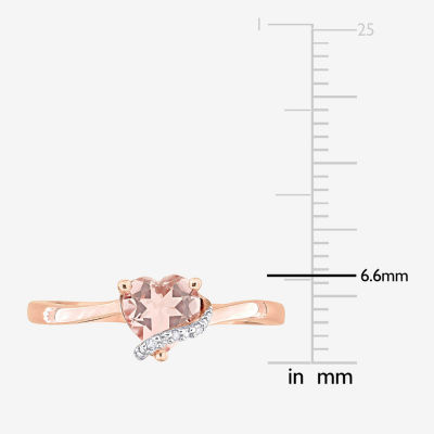 Womens Diamond Accent Genuine Pink Morganite 18K Rose Gold Over Silver Heart Cocktail Ring