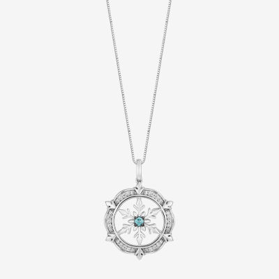 Enchanted Disney Fine Jewelry Womens 1/6 CT. T.W. Genuine White Quartz Sterling Silver Snowflake Frozen Elsa Pendant Necklace