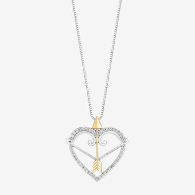 Enchanted Disney Fine Jewelry Womens 1/6 CT. T.W. Mined White Diamond 14K Two Tone Gold Over Silver Arrow Heart Brave Pendant Necklace