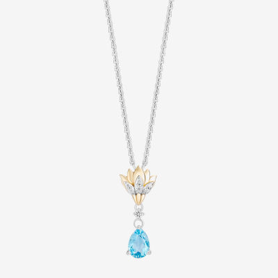 Enchanted Disney Fine Jewelry Womens Diamond Accent Genuine Blue Topaz 14K Gold Over Silver Aladdin Jasmine Pendant Necklace