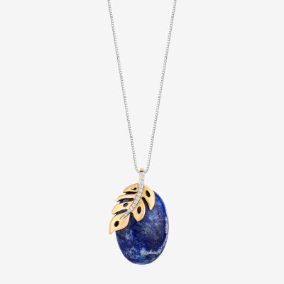 Enchanted Disney Fine Jewelry Womens Diamond Accent Genuine Blue Lapis 14K Two Tone Gold Over Silver 18 Inch Pendant Necklace