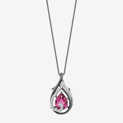 Enchanted Disney Fine Jewelry Villains Womens 1/10 CT. T.W. Lab Created Pink Sapphire Sterling Silver Maleficent Pendant Necklace