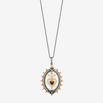 Enchanted Disney Fine Jewelry Villains Womens 1/8 CT. T.W. Genuine White Quartz 14K Two Tone Gold Over Silver Heart Oval Evil Queen Pendant Necklace