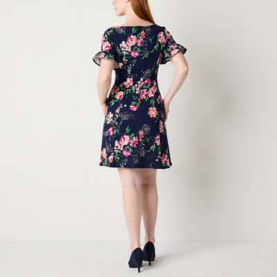 Jessica Howard Short Sleeve Floral Puff Print Fit + Flare Dress