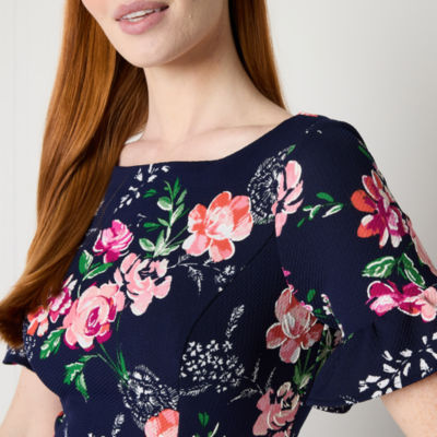 Jessica Howard Short Sleeve Floral Puff Print Fit + Flare Dress