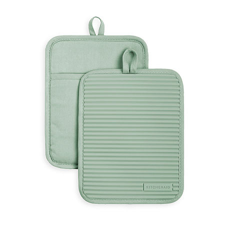 KitchenAid Ribbed Soft Silcone 2-pc. Pot Holders, One Size, Green