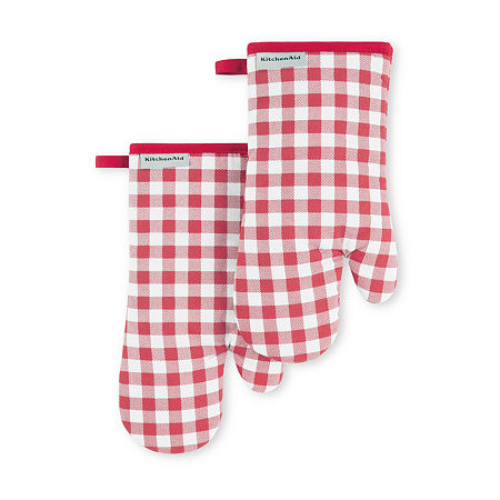 KitchenAid Gingham 2-pc. Oven Mitt, One Size, Red