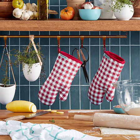 KitchenAid Gingham 2-pc. Oven Mitt, One Size, Red