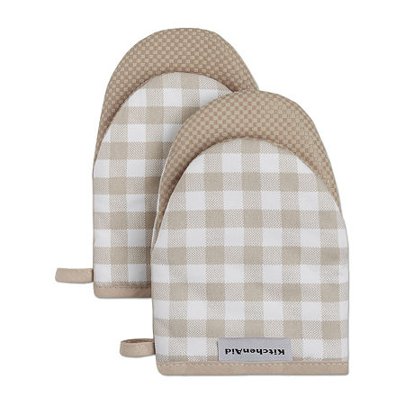 KitchenAid Gingham Mini 2-pc. Oven Mitt, One Size, Beige