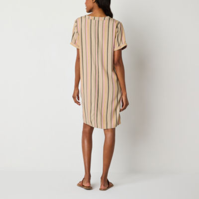 St. John's Bay Womens Short Sleeve Striped Shift Dress