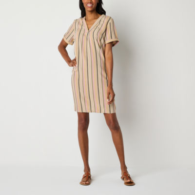 St. John's Bay Womens Short Sleeve Striped Shift Dress