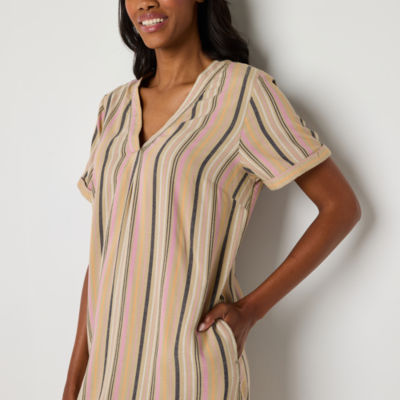 St. John's Bay Womens Short Sleeve Striped Shift Dress