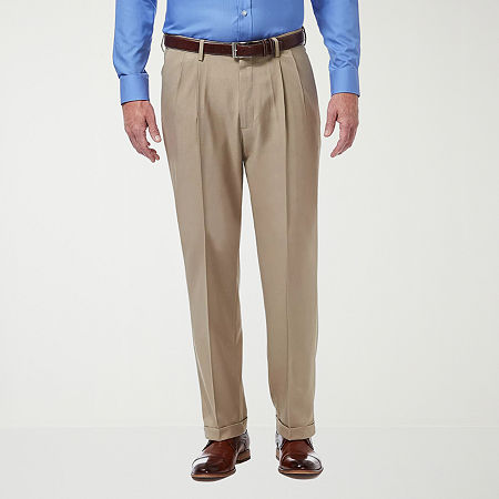 Haggar Mens Premium Comfort Classic Fit Pleated Front Dress Pant, 36 30, Beige