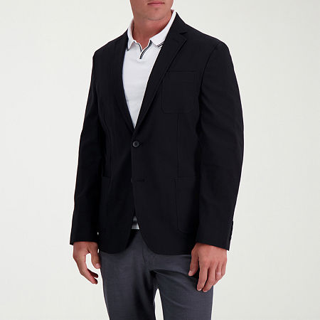 Haggar Smart Wash Tailored Highland Mens Stretch Fabric Regular Fit Blazer, M (40-42) Short, Black
