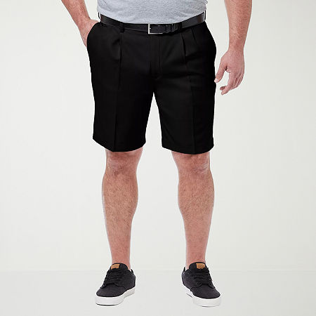 Haggar Mens Big and Tall Cool 18 Pro Classic Fit Pleated Expandable Waist Shorts, 44, Black