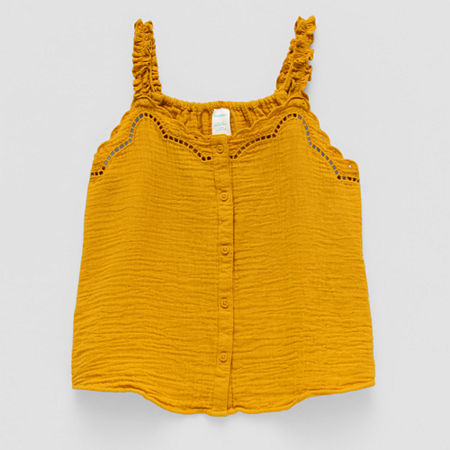 Thereabouts Little & Big Kid Girls Square Neck Embroidered Sleeveless Tank Top, Small (7-8), Yellow