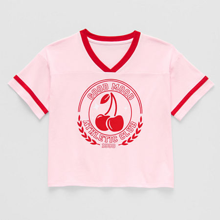 Thereabouts Little & Big Girls V Neck Short Sleeve Graphic T-Shirt, Medium (10-12), Pink