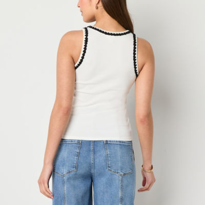 a.n.a Crochet Trim Womens Crew Neck Sleeveless Tank Top