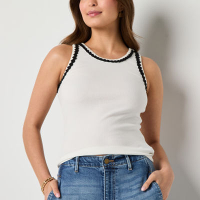 a.n.a Crochet Trim Womens Crew Neck Sleeveless Tank Top
