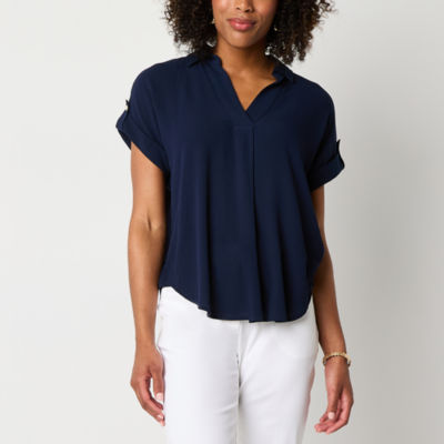 Liz Claiborne Womens V Neck Short Sleeve Blouse