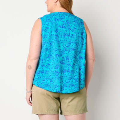 St. John's Bay Womens Plus Split Tie Neck Sleeveless Blouse
