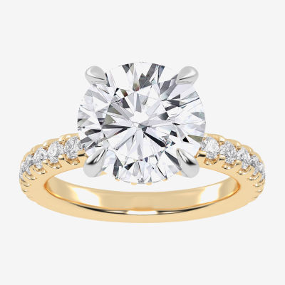 (G-H / Si1-Si2) Womens 2 1/4 CT. T.W. Lab Grown White Diamond 14K Gold Round Side Stone Engagement Ring